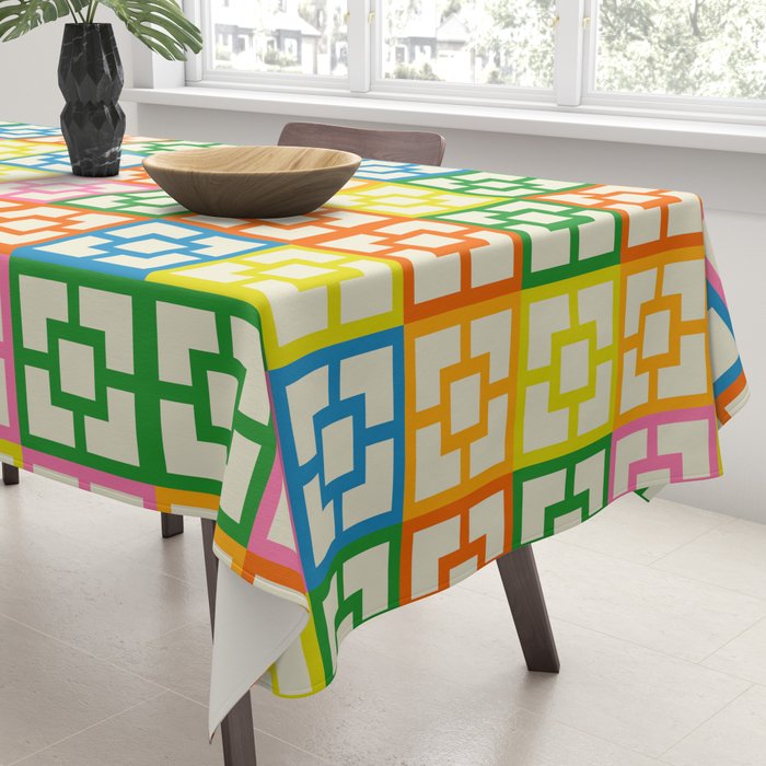 Mid Century Modern Colorful Geometric Breeze Block Pattern Tablecloth Gallery Image 3