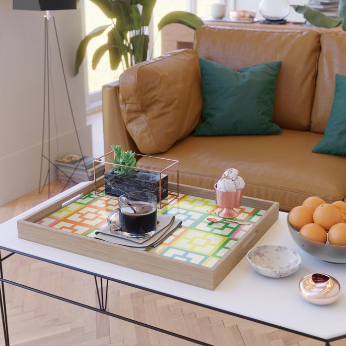 Mid Century Modern Colorful Geometric Breeze Block Pattern Serving Tray Gallery Image 2