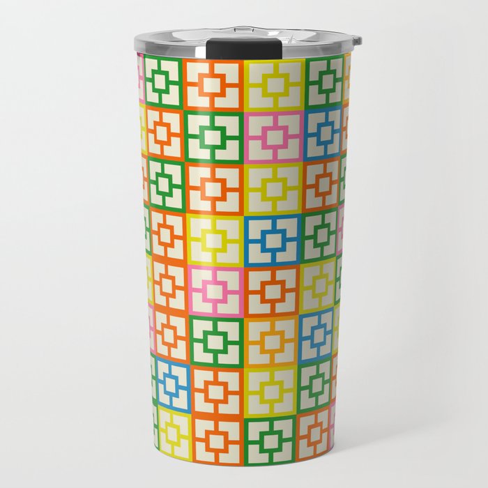 Mid Century Modern Colorful Geometric Breeze Block Pattern Travel Mug Gallery Image 1