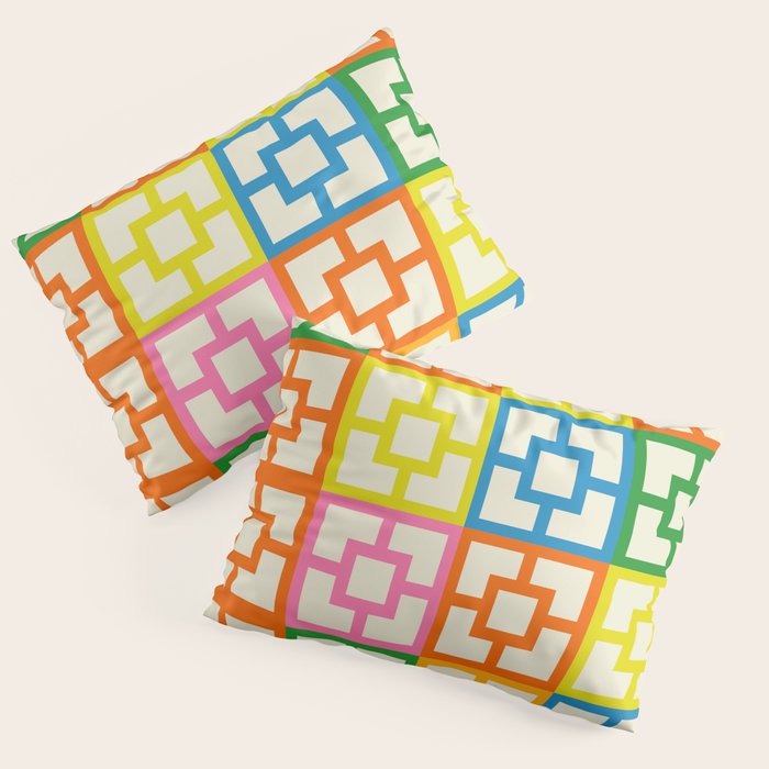 Mid Century Modern Colorful Geometric Breeze Block Pattern Pillow Sham Gallery Image 3