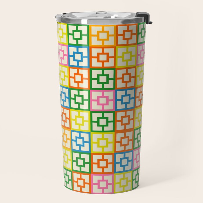 Mid Century Modern Colorful Geometric Breeze Block Pattern Travel Mug Gallery Image 2