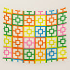 Mid Century Modern Colorful Geometric Breeze Block Pattern Wall Tapestry Gallery Image 4