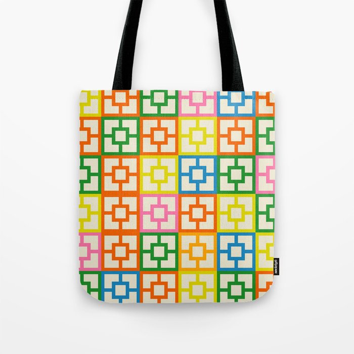 Mid Century Modern Colorful Geometric Breeze Block Pattern Tote Bag Gallery Image 1
