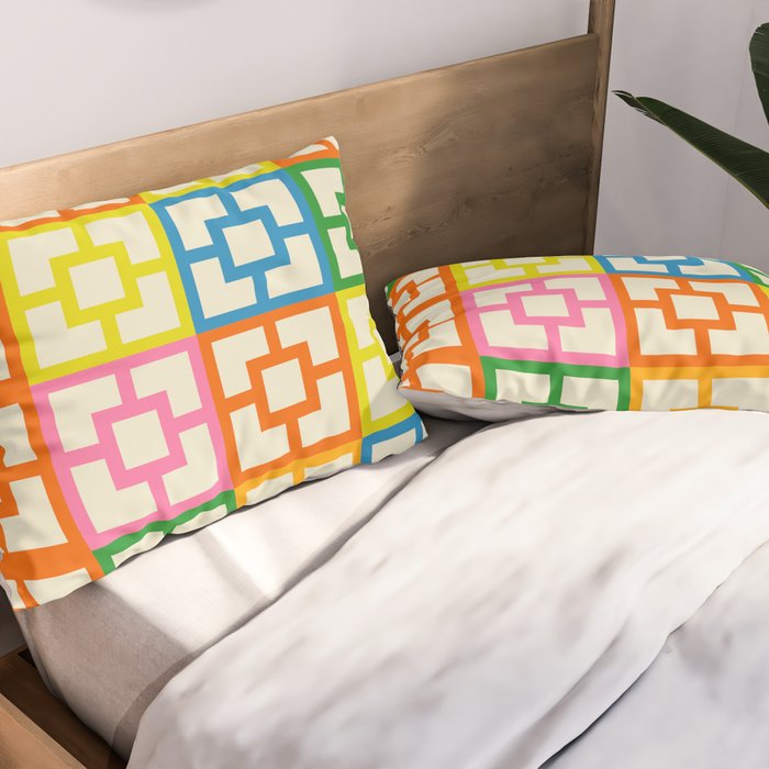 Mid Century Modern Colorful Geometric Breeze Block Pattern Pillow Sham Gallery Image 2