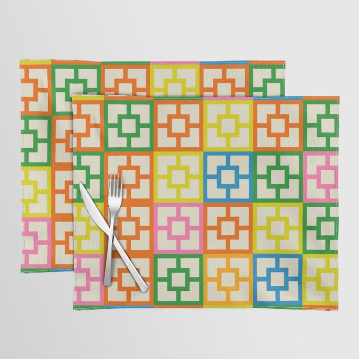 Mid Century Modern Colorful Geometric Breeze Block Pattern Placemat Gallery Image 1