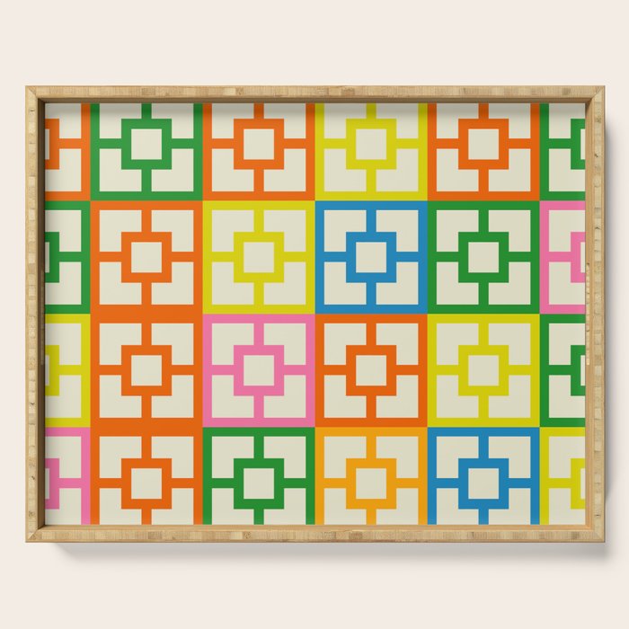 Mid Century Modern Colorful Geometric Breeze Block Pattern Serving Tray Gallery Image 1