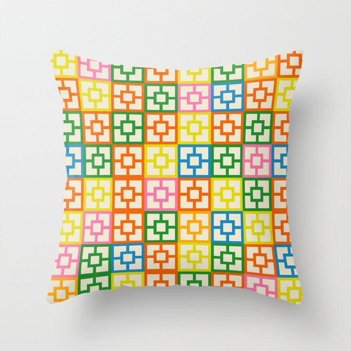Mid Century Modern Colorful Geometric Breeze Block Pattern Throw Pillow Gallery Image 6