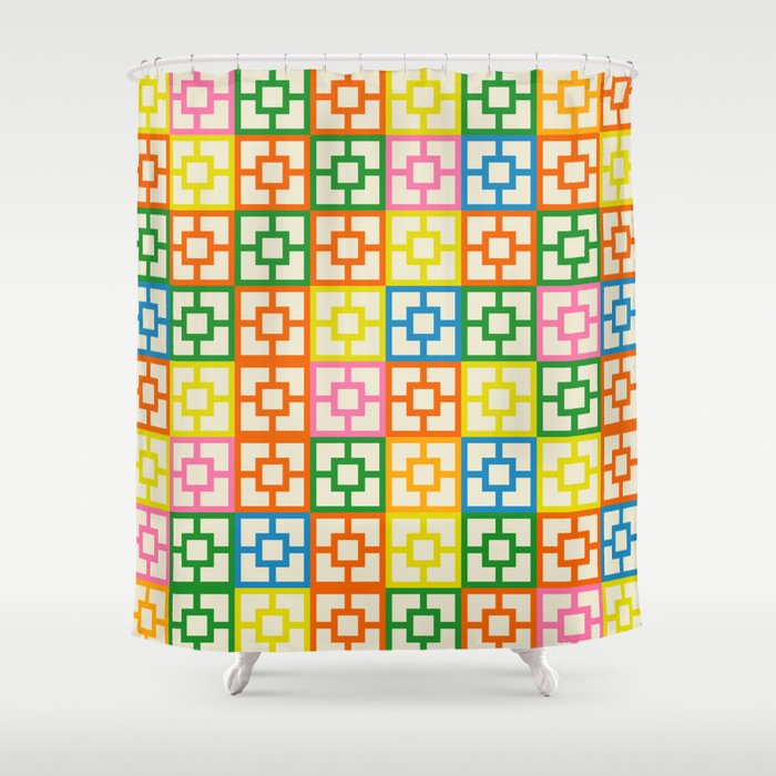 Mid Century Modern Colorful Geometric Breeze Block Pattern Shower Curtain Gallery Image 1