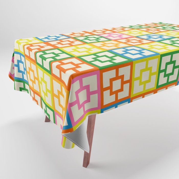 Mid Century Modern Colorful Geometric Breeze Block Pattern Tablecloth Gallery Image 1