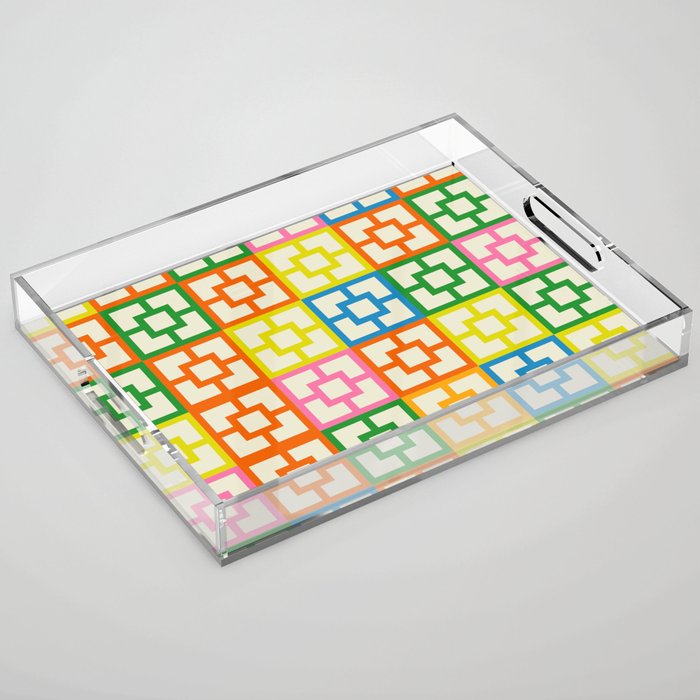Mid Century Modern Colorful Geometric Breeze Block Pattern Acrylic Tray Gallery Image 1