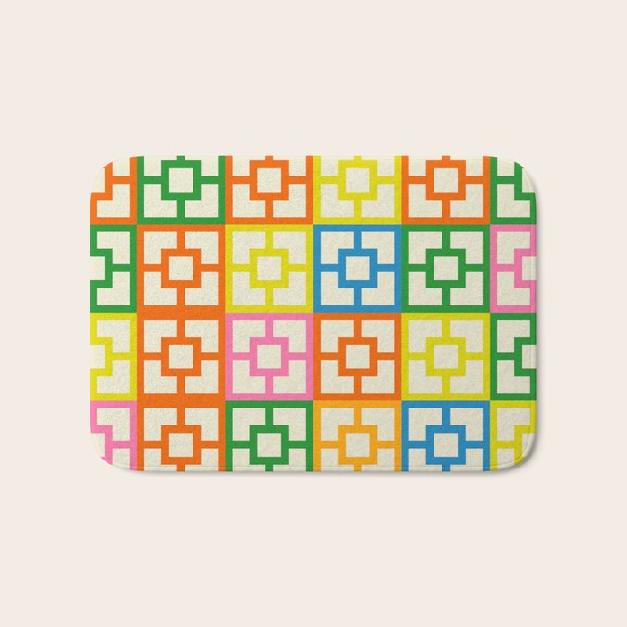 Mid Century Modern Colorful Geometric Breeze Block Pattern Bath Mat Gallery Image 1