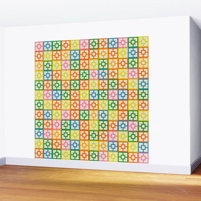 Mid Century Modern Colorful Geometric Breeze Block Pattern Wall Mural Gallery Image 2