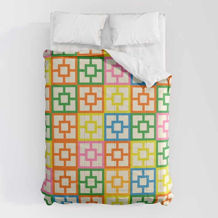 Mid Century Modern Colorful Geometric Breeze Block Pattern Comforter Gallery Image 6