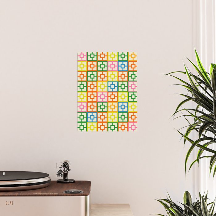 Mid Century Modern Colorful Geometric Breeze Block Pattern Poster Gallery Image 2