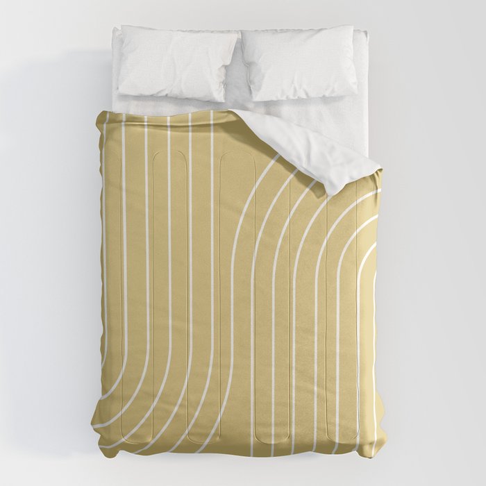 Minimal Line Curvature XXVIII Butter Yellow Mid Century Modern Arch Abstract Comforter Gallery Image 6