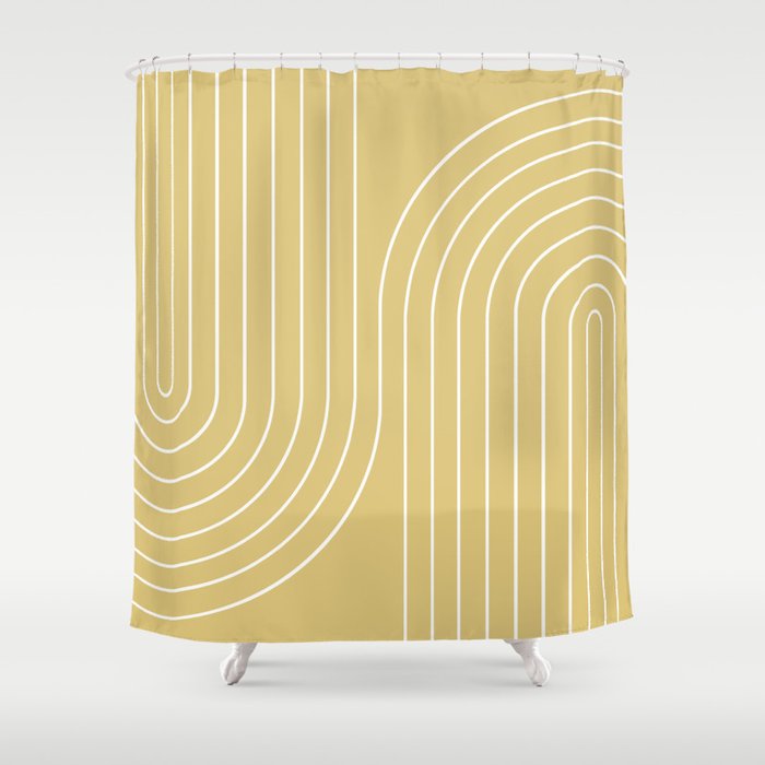 Minimal Line Curvature XXVIII Butter Yellow Mid Century Modern Arch Abstract Shower Curtain Gallery Image 1