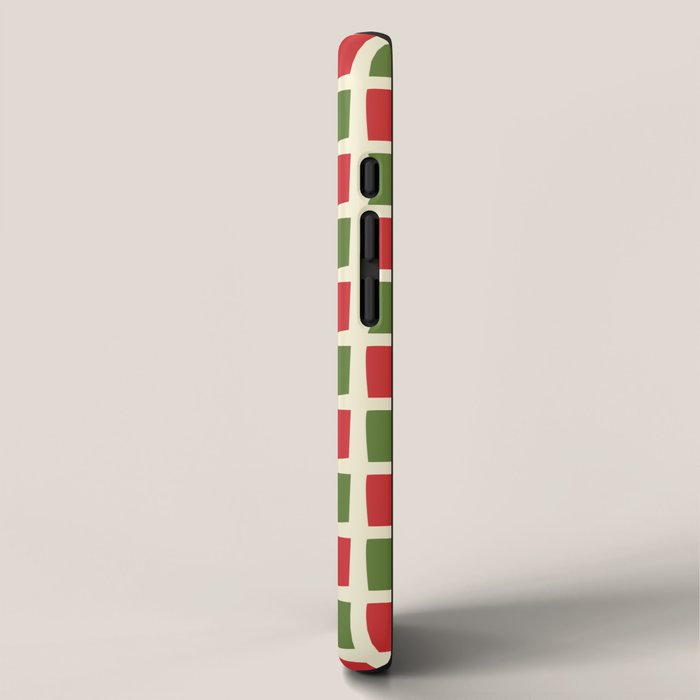 Christmas Windows Mid Century Modern Checkered Red Green Cream Retro Holiday Pattern iPhone Case Gallery Image 2