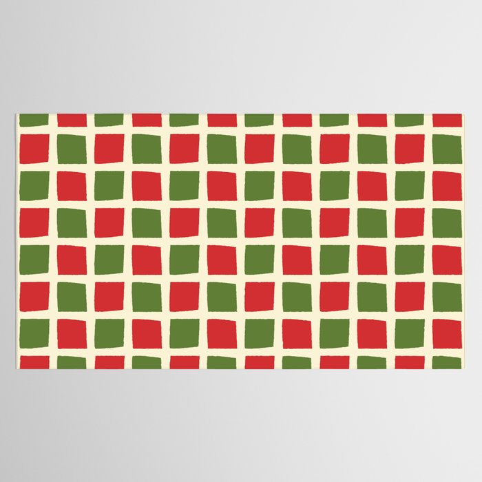 Christmas Windows Mid Century Modern Checkered Red Green Cream Retro Holiday Pattern Tablecloth Gallery Image 2