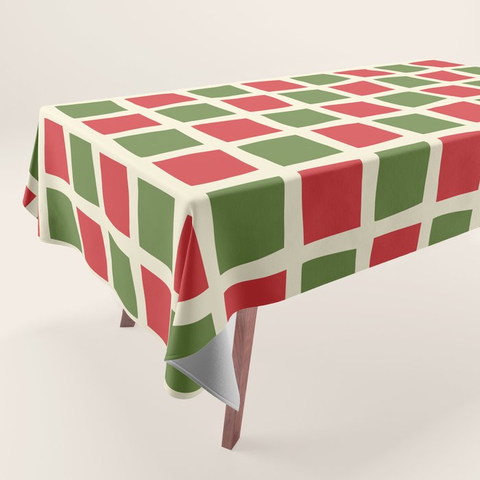 Christmas Windows Mid Century Modern Checkered Red Green Cream Retro Holiday Pattern Tablecloth Gallery Image 1
