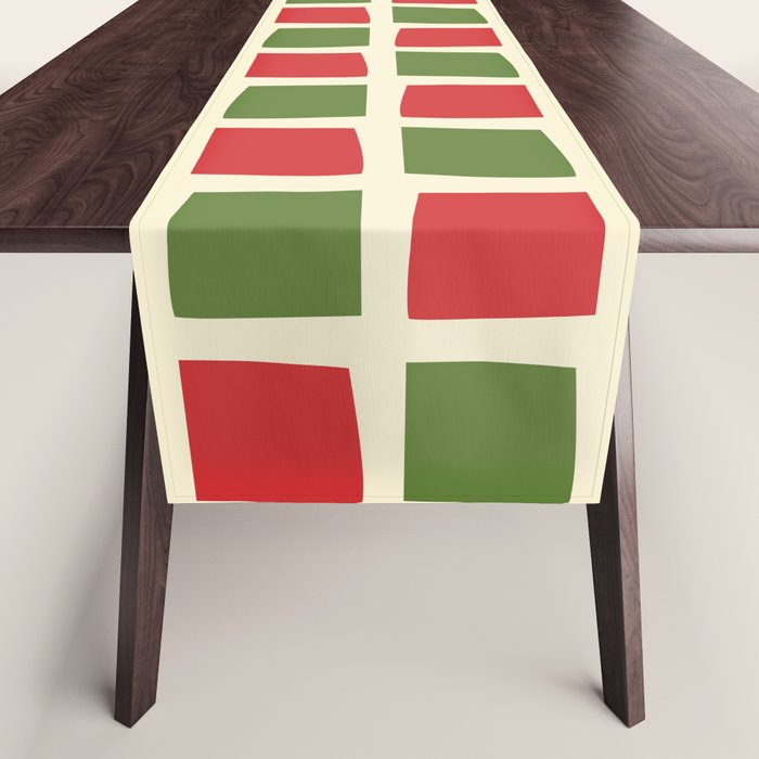 Christmas Windows Mid Century Modern Checkered Red Green Cream Retro Holiday Pattern Table Runner Gallery Image 1