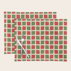 Christmas Windows Mid Century Modern Checkered Red Green Cream Retro Holiday Pattern Placemat Gallery Image 1