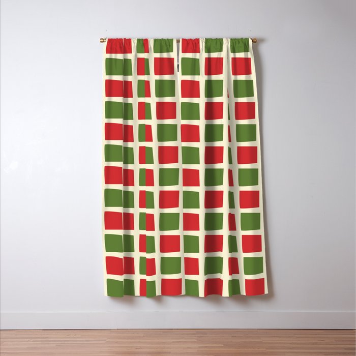 Christmas Windows Mid Century Modern Checkered Red Green Cream Retro Holiday Pattern Window Curtain Gallery Image 3