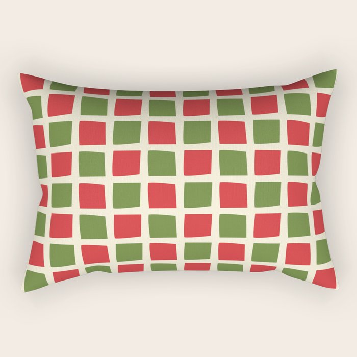 Christmas Windows Mid Century Modern Checkered Red Green Cream Retro Holiday Pattern Rectangular Pillow Gallery Image 1