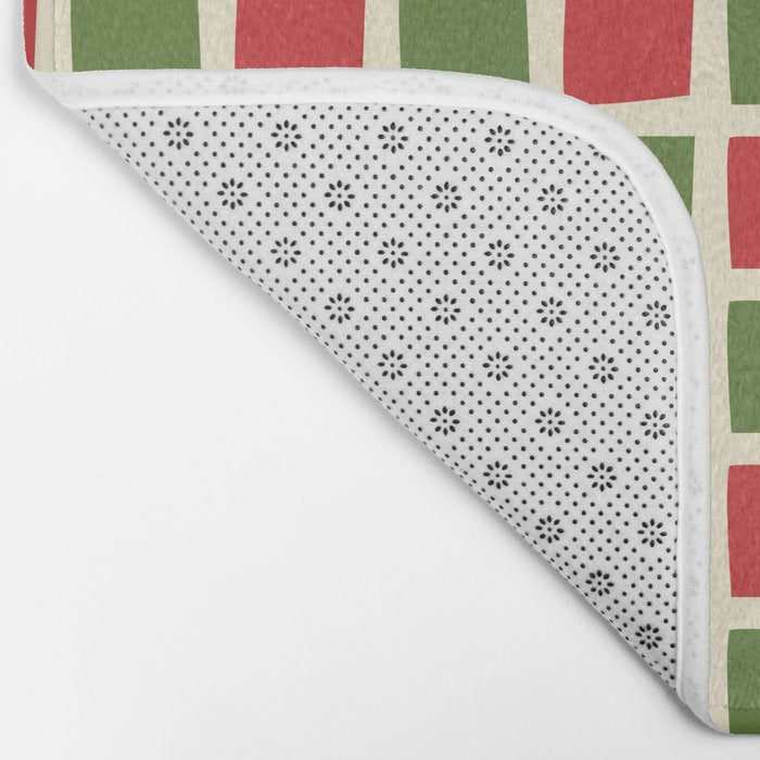 Christmas Windows Mid Century Modern Checkered Red Green Cream Retro Holiday Pattern Bath Mat Gallery Image 2