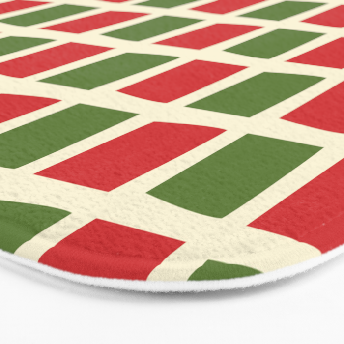 Christmas Windows Mid Century Modern Checkered Red Green Cream Retro Holiday Pattern Bath Mat Gallery Image 3