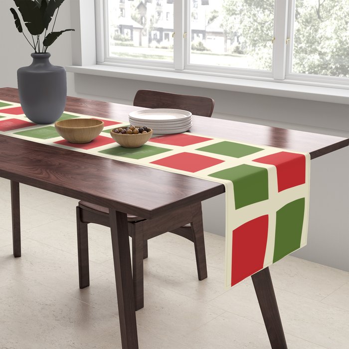 Christmas Windows Mid Century Modern Checkered Red Green Cream Retro Holiday Pattern Table Runner Gallery Image 2