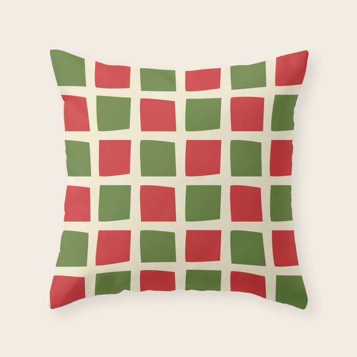 Christmas Windows Mid Century Modern Checkered Red Green Cream Retro Holiday Pattern Throw Pillow Gallery Image 6