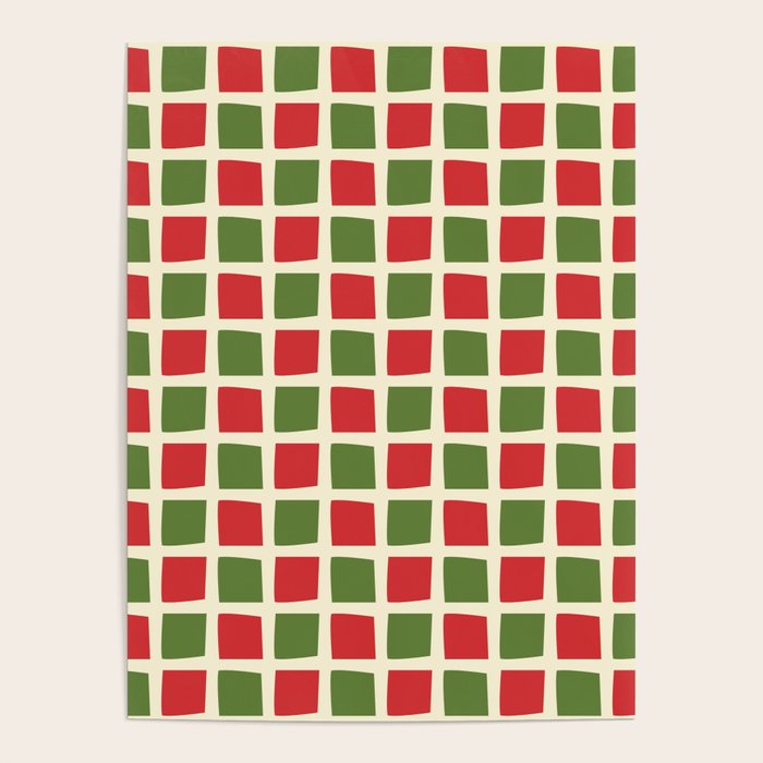 Christmas Windows Mid Century Modern Checkered Red Green Cream Retro Holiday Pattern Poster Gallery Image 4