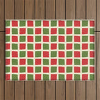 Christmas Windows Mid Century Modern Checkered Red Green Cream Retro Holiday Pattern Outdoor Rug Gallery Image 1