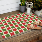 Christmas Windows Mid Century Modern Checkered Red Green Cream Retro Holiday Pattern Outdoor Rug Gallery Image 2