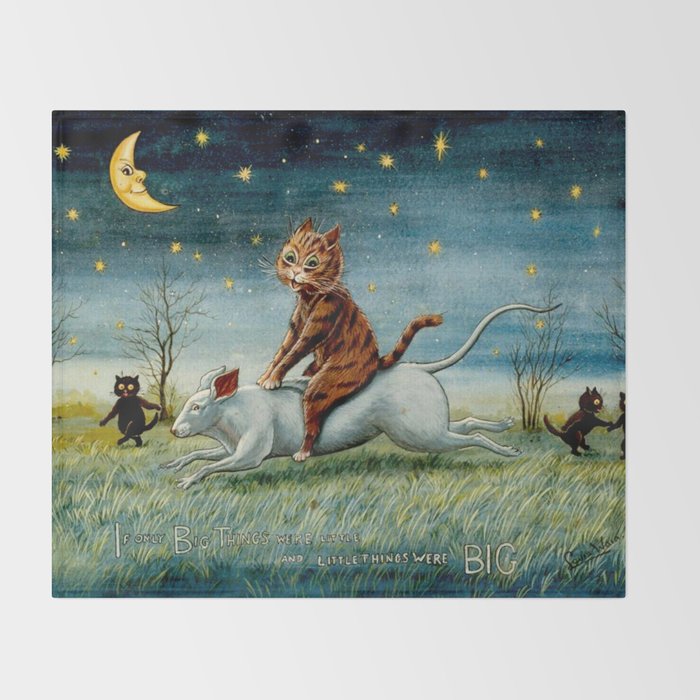 'If Only Big Things Were Little, and Little Things Were Big' by Louis Wain Throw Blanket Gallery Image 2
