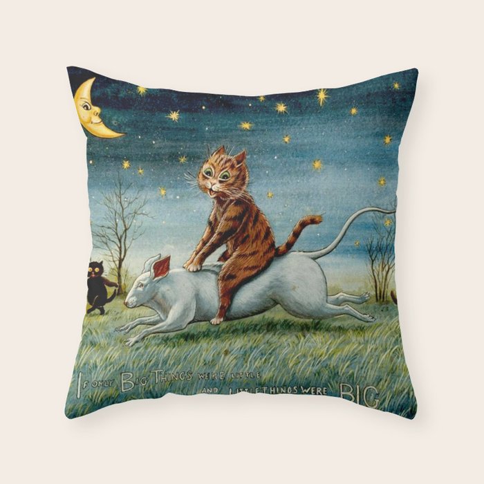 'If Only Big Things Were Little, and Little Things Were Big' by Louis Wain Throw Pillow Gallery Image 1