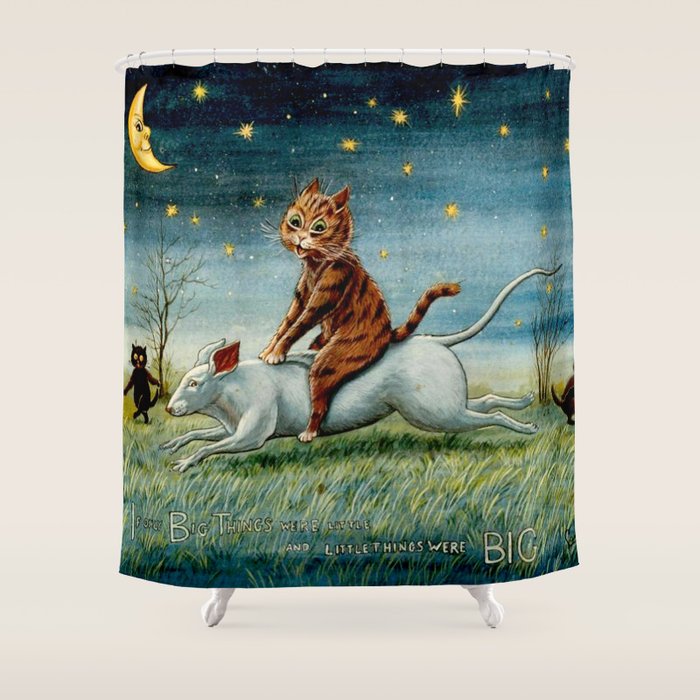 'If Only Big Things Were Little, and Little Things Were Big' by Louis Wain Shower Curtain Gallery Image 1