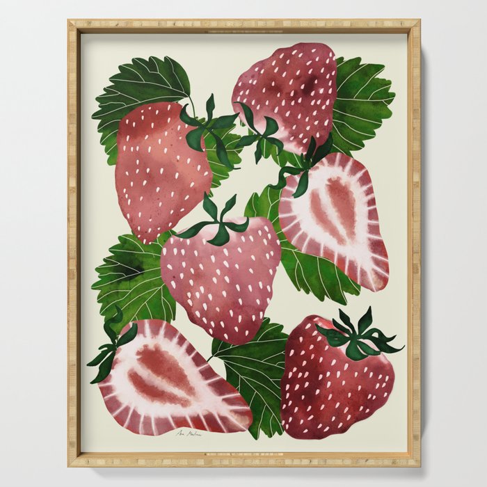 strawberry watercolor Serving Tray Gallery Image 1