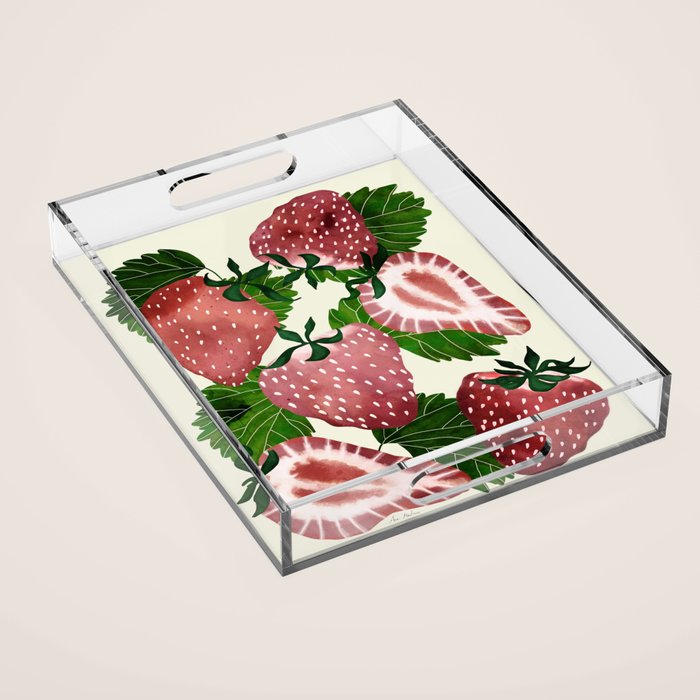 strawberry watercolor Acrylic Tray Gallery Image 1