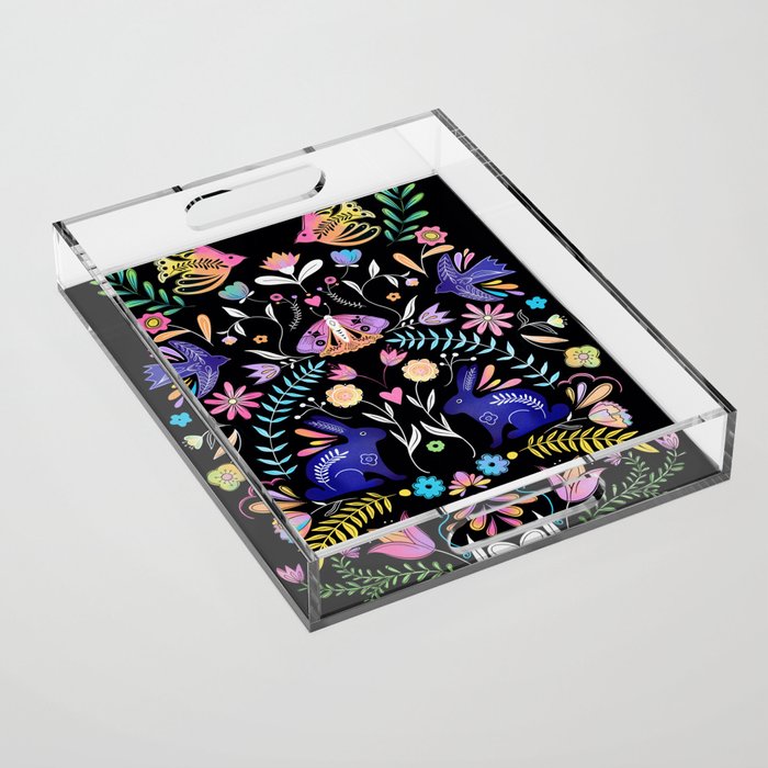 Folk Art Florals black in colors Acrylic Tray Gallery Image 1