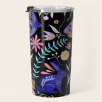 Folk Art Florals black in colors Travel Mug Gallery Image 3
