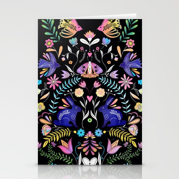 Folk Art Florals black in colors Stationery Card Gallery Image 2