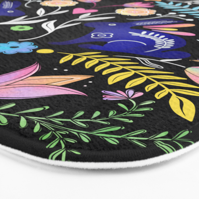 Folk Art Florals black in colors Bath Mat Gallery Image 3