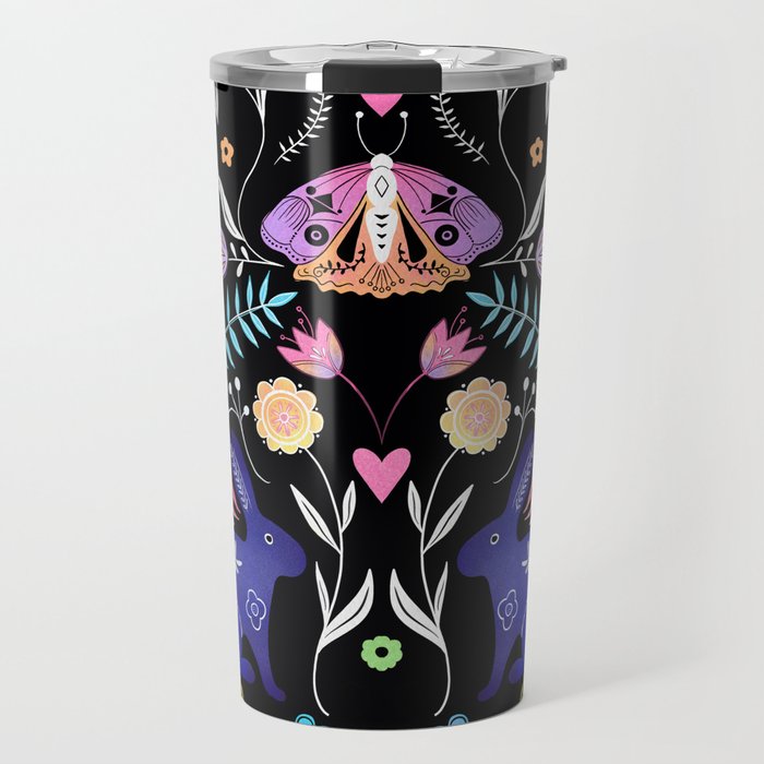 Folk Art Florals black in colors Travel Mug Gallery Image 1
