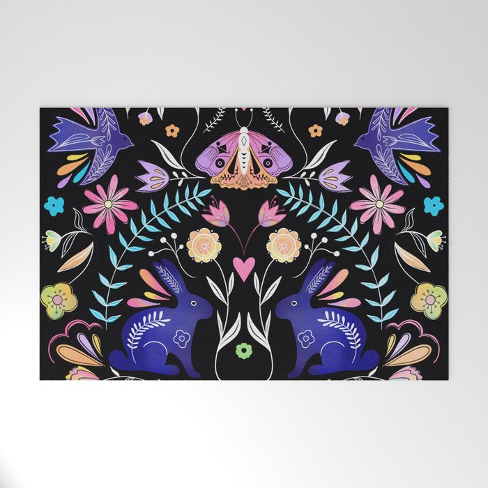 Folk Art Florals black in colors Welcome Mat Gallery Image 1