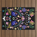Folk Art Florals black in colors Outdoor Rug Gallery Image 1