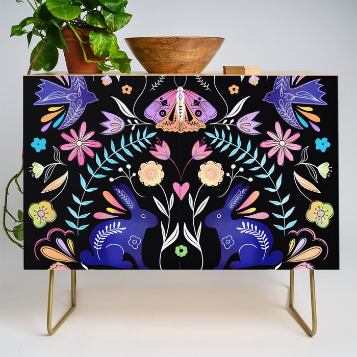 Folk Art Florals black in colors Credenza Gallery Image 1