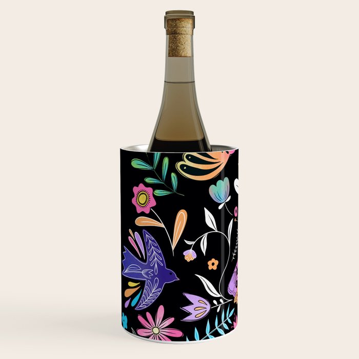 Folk Art Florals black in colors Wine Chiller Gallery Image 2
