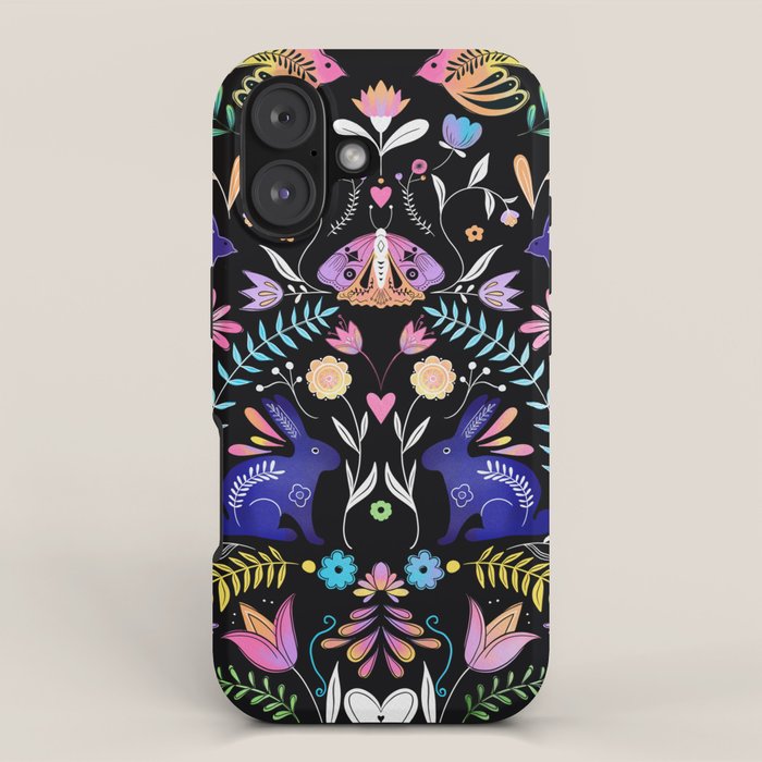 Folk Art Florals black in colors iPhone Case Gallery Image 1