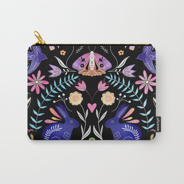 Folk Art Florals black in colors Carry All Pouch Gallery Image 1